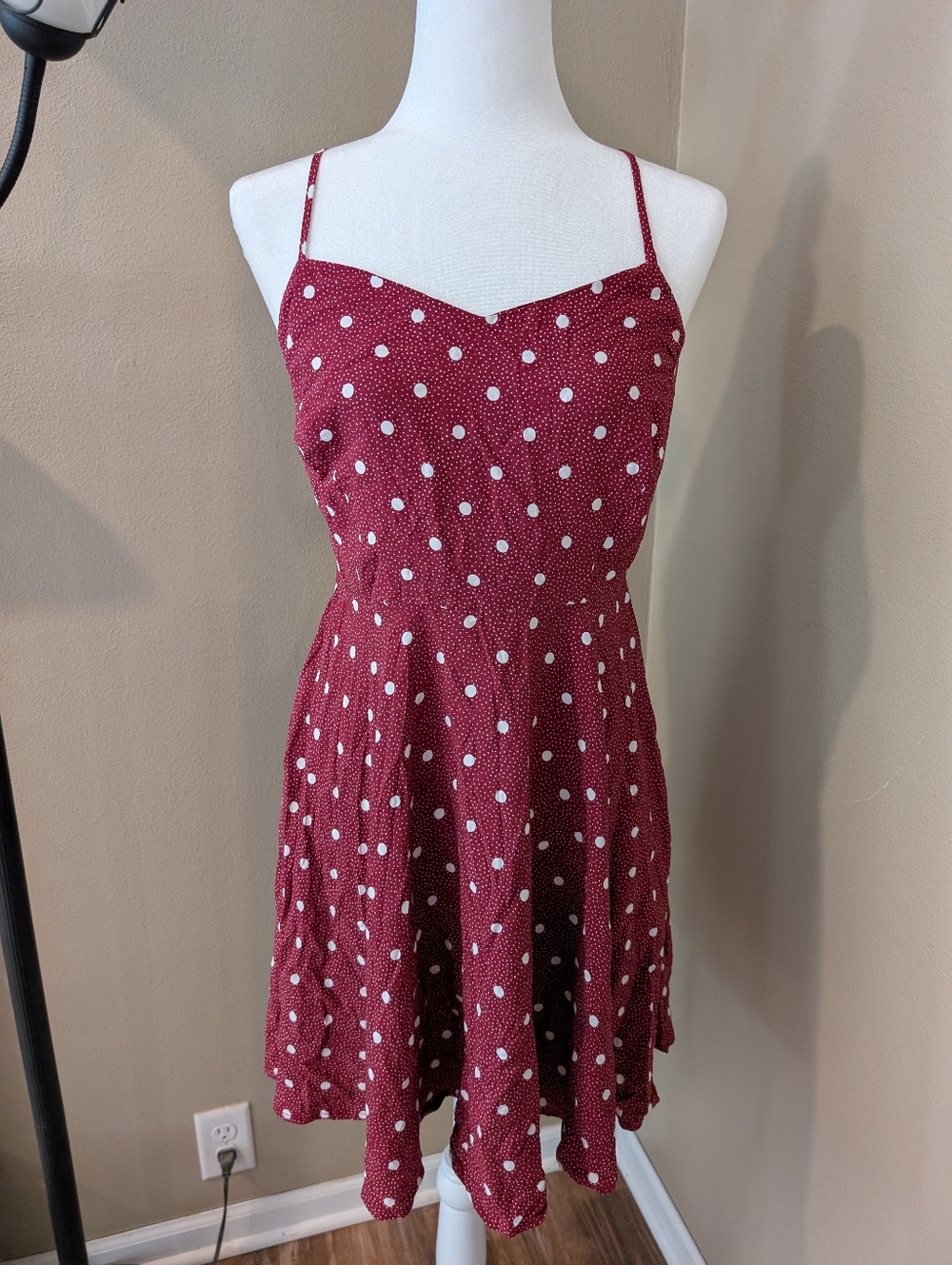 Old Navy Cranberry with White Dot Smocked Dress